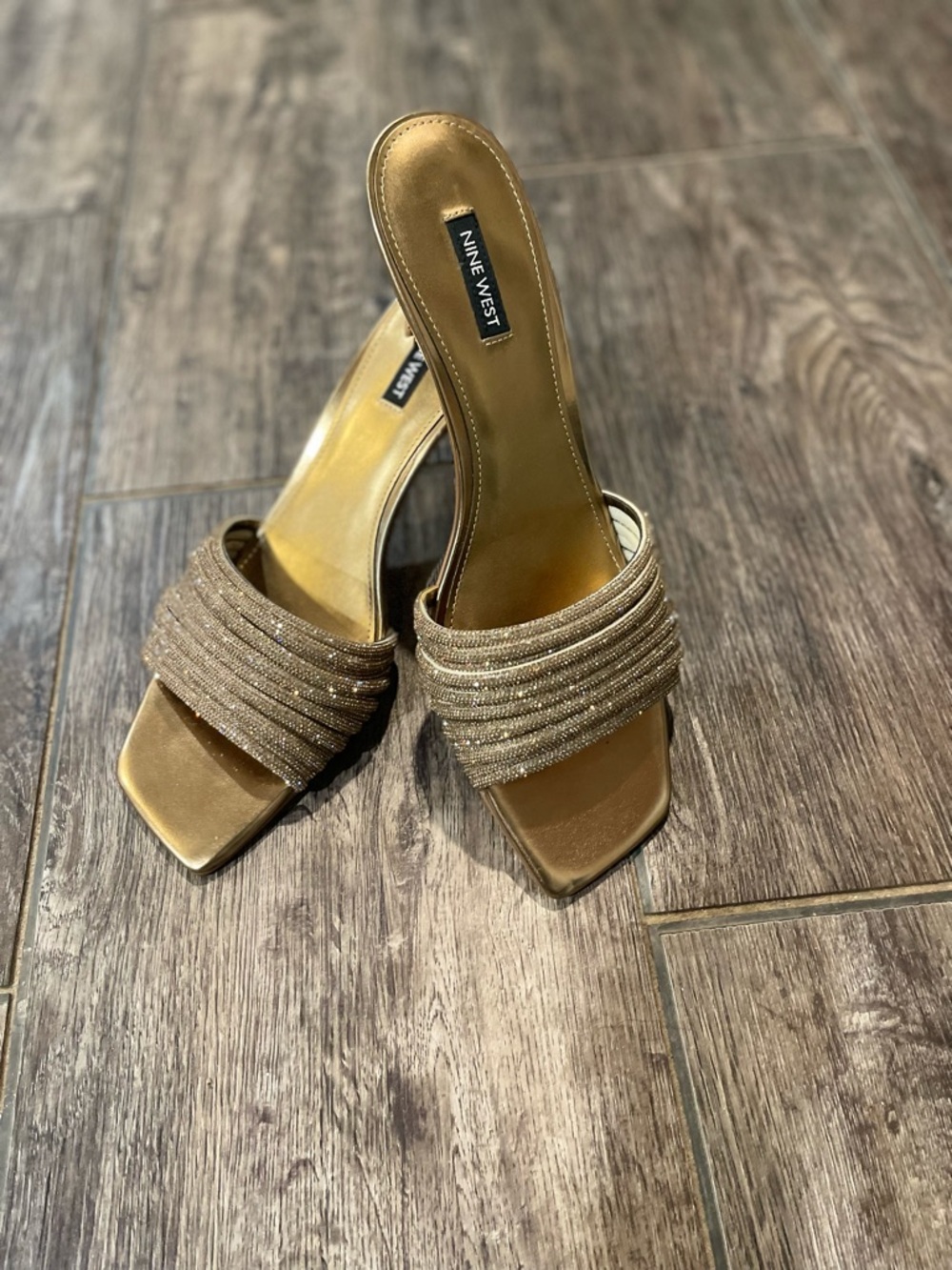 Nine West Metallic Gold Open-Toe Slide Heels